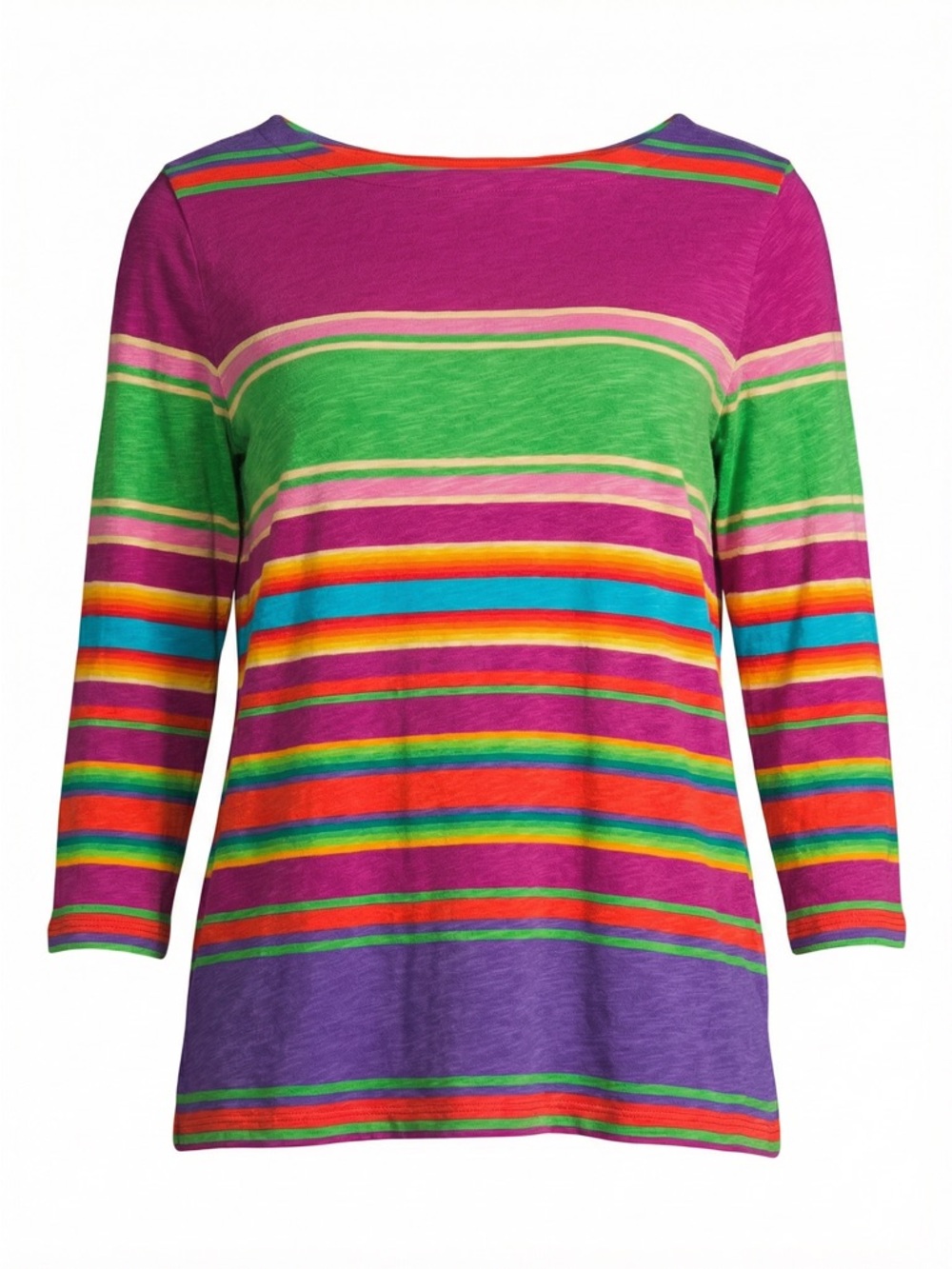Lauren Ralph Lauren Rainbow Stripe Boat Neck 3/4 Sleeve Top Large Cotton Preppy